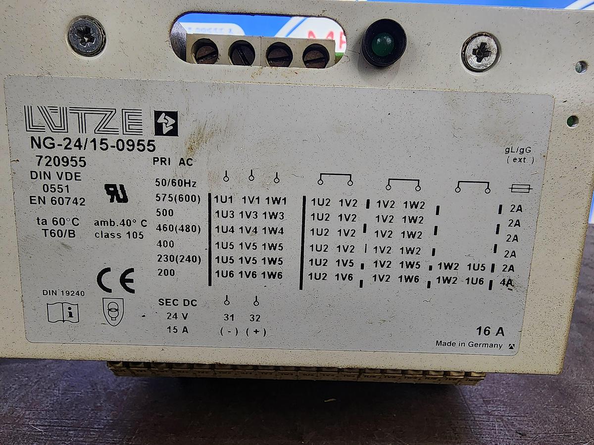 Used LUTZE NG-24/15-0955 50/60 Hz 16 A Power Supply / Transformer