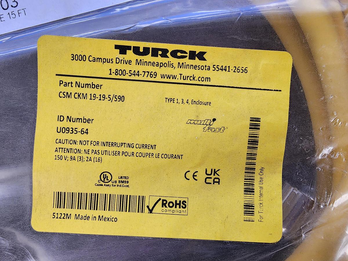 Wintriss 4310803 15 Ft HD19 Cable Turck CSM CKM 19-19-5/S90