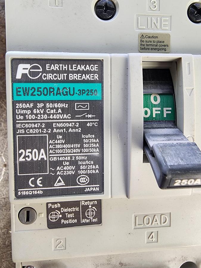 Used Fuji Electric EW250RAGU-3P250 Earth Leakage Circuit Breaker