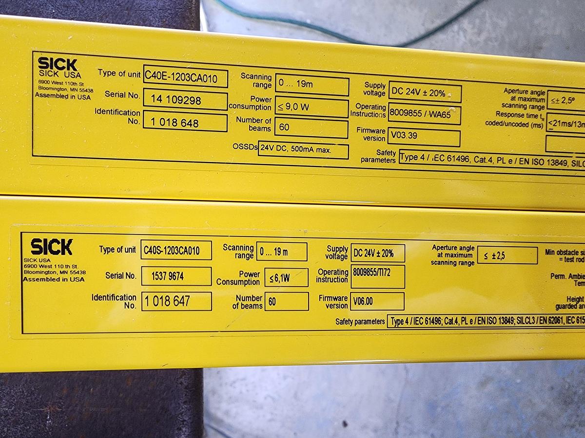 Sick C4000 C40E-1203CA010 / C40S-1203CA010 Rx and Tx Light Curtain Set