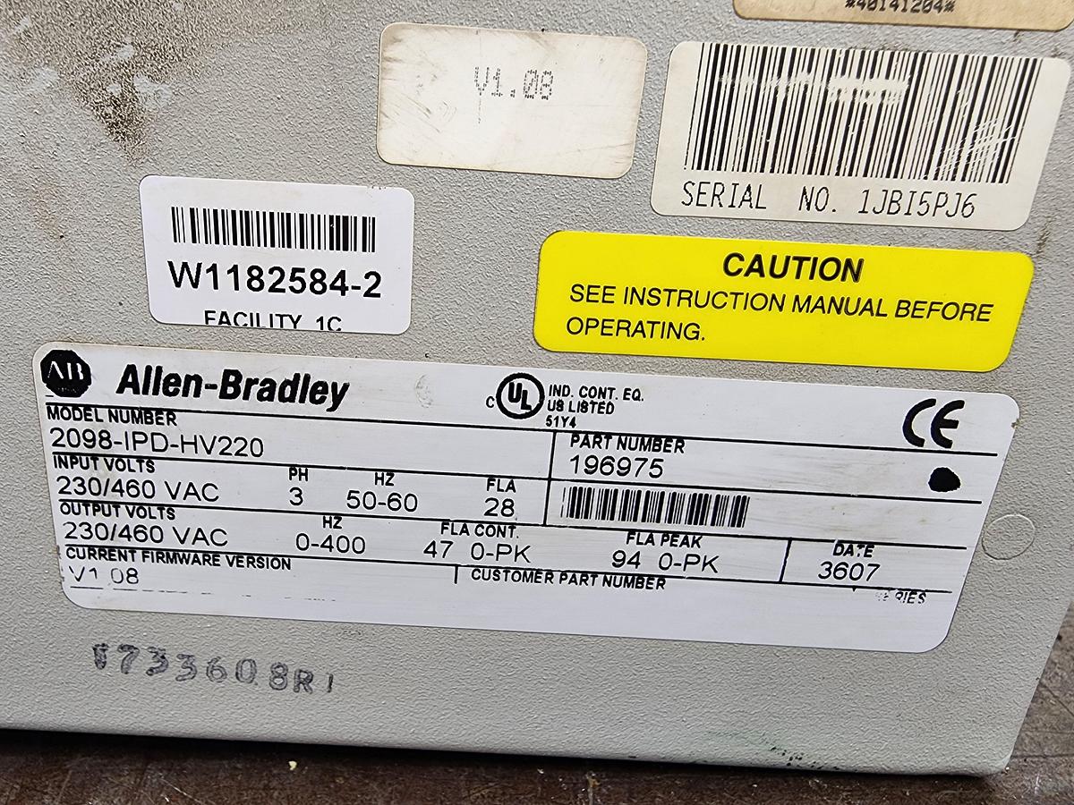 Used Allen-Bradley 2098-IPD-HV220 230/460 VAC 3 PH 50/60 Hz Ultra 5000