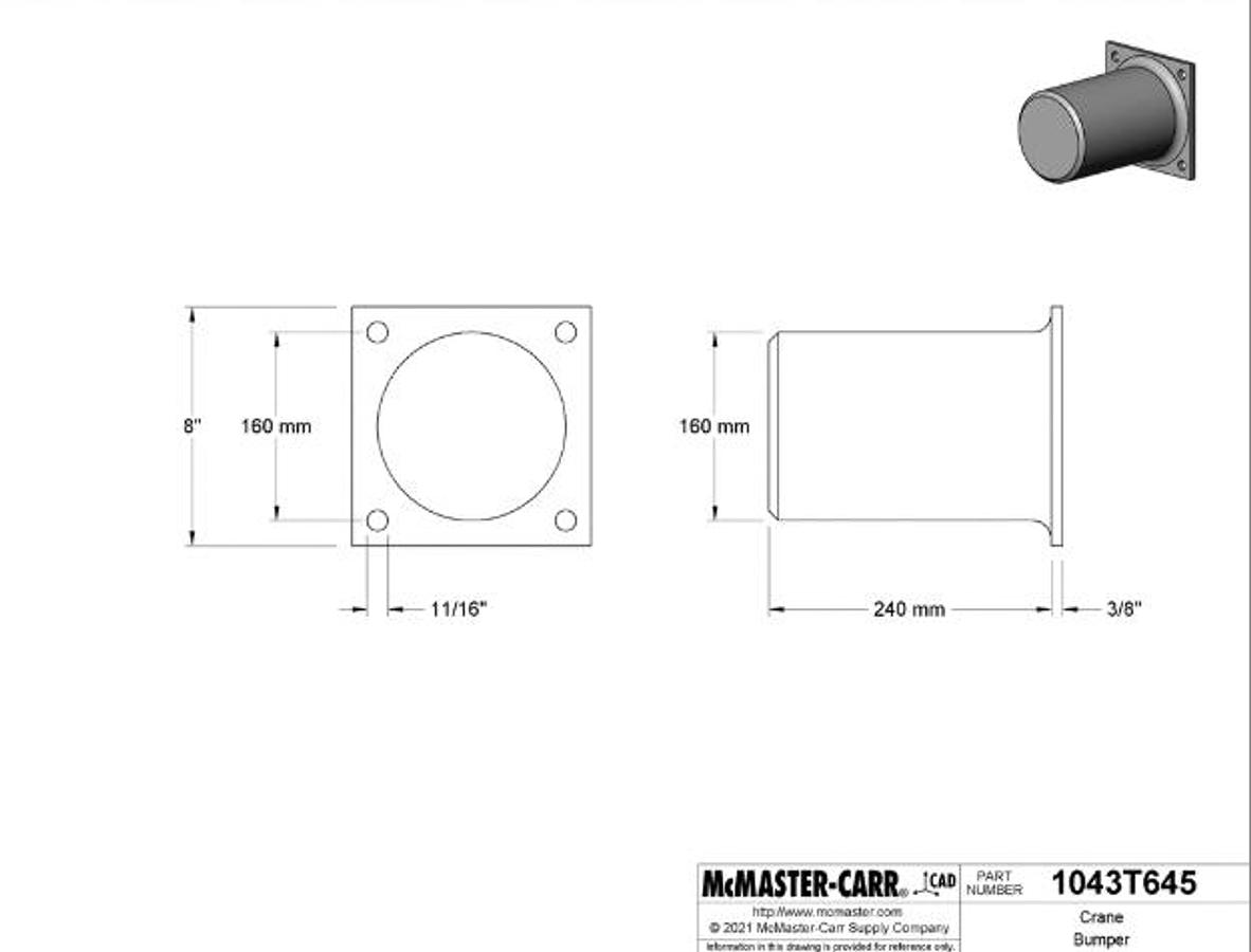 McMaster-Carr 1043T645 160 mm OD, 240 mm High Crane Bumper