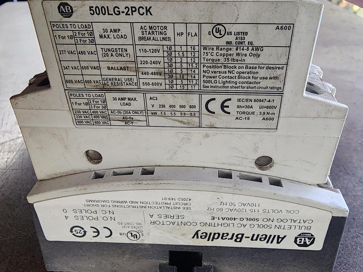 Used Allen-Bradley 500LG-400A1-E Lighting Contactor 500LG-2PCK