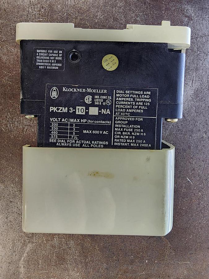 Used Klockner-Moeller PKZM3-10-U-NA Manual Motor Starter