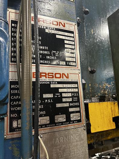 Used 800 TON VERSON MODEL S2-800-108-60T STRAIGHT SIDE PRESS