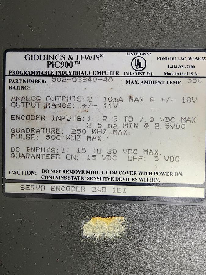 Used Giddings and Lewis 502-03840-40 PiC900 Servo Encoder