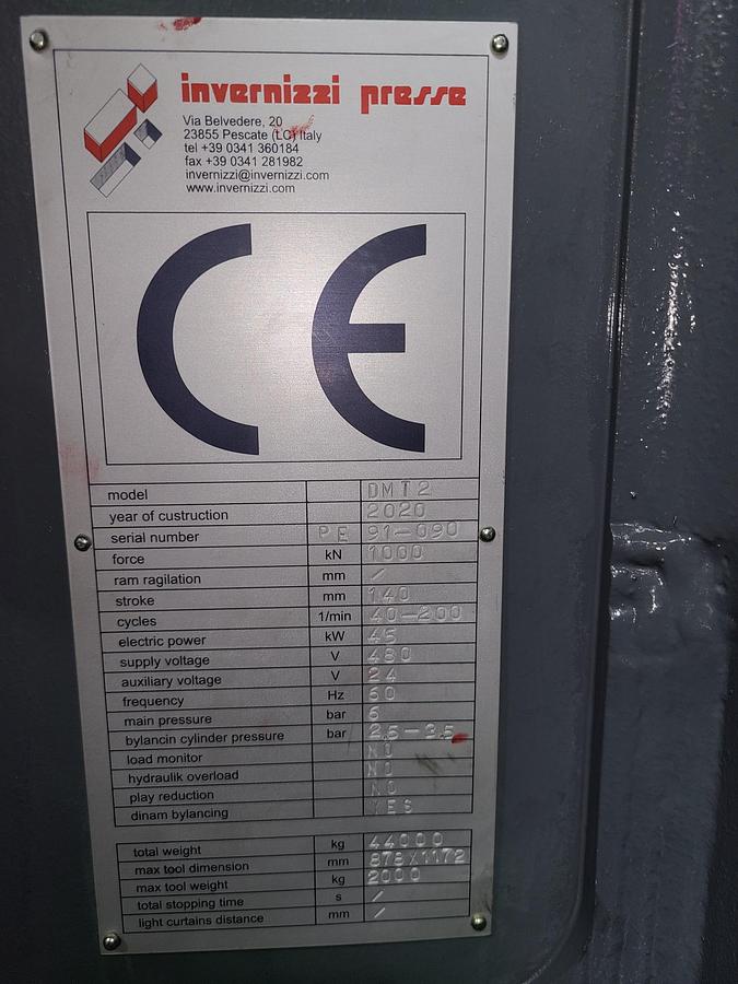 Used 2020 INVERNIZZI MODEL DMT2 TRANSFER PRESS