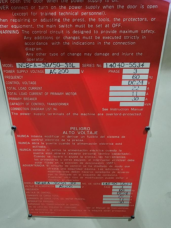 Used Aida Model NCBFA-30/50-30L Stacker