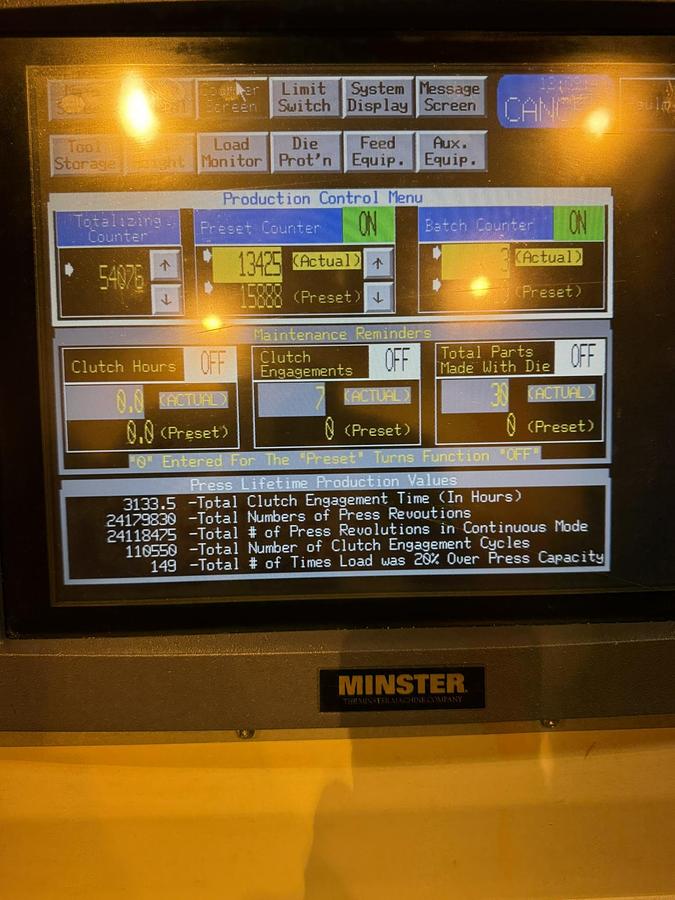 Used 100 TON MINSTER MODEL P2-100-48-31 STRAIGHT SIDE PRESS