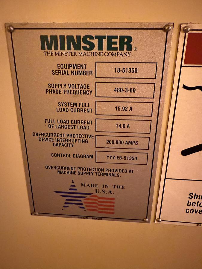 Used 100 TON MINSTER MODEL P2-100-60-31 STRAIGHT SIDE PRESS