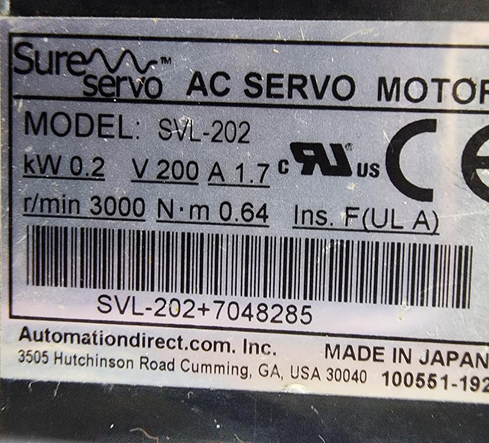 Used Sure Servo SVL-202 0.2 KW 200 V 3000 RPM AC Servo Motor