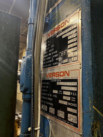 Used 800 TON VERSON MODEL S2-800-108-60T STRAIGHT SIDE PRESS
