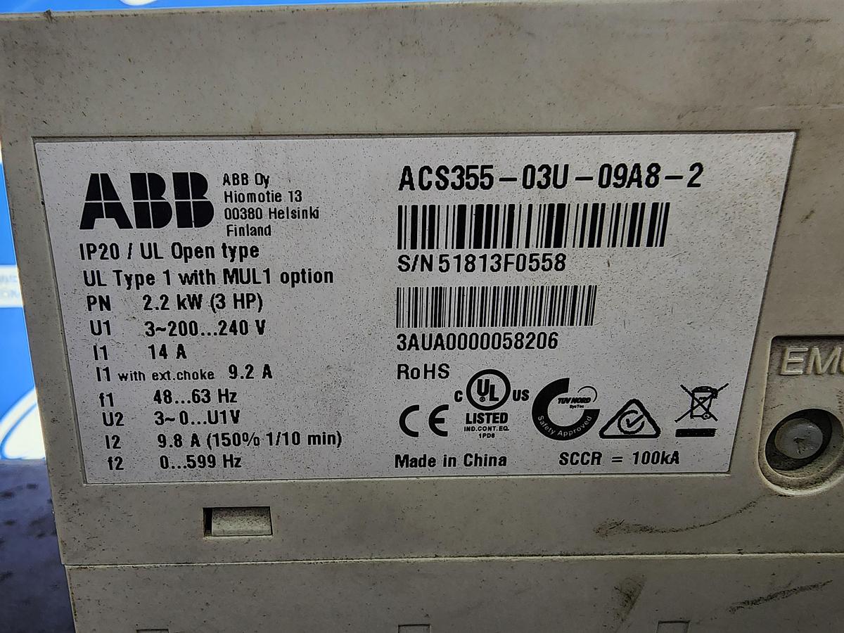 Used ABB ACS355-03U-09A8-2 2.2 KW 3 HP AC Drive