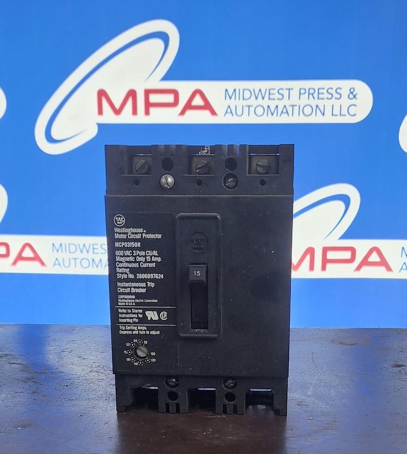 Used Westinghouse MCP03150R Circuit Breaker 600 VAC 3 POLE 15 AMP