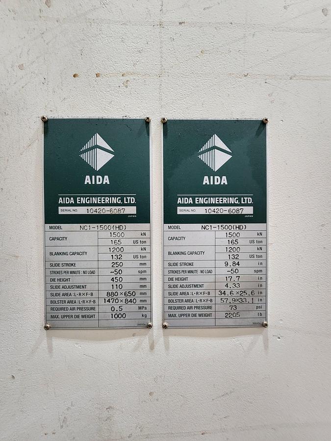 Used 165 TON Aida NC1-1500 (HD) SERVO PRESS