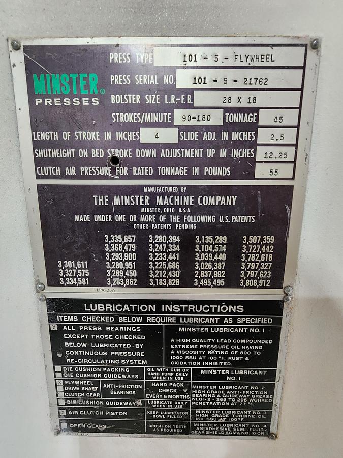 Used MINSTER 101-5-FLYWHEEL