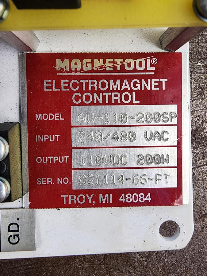 Used Magnetool Model: AU-110-200SP Electromagnet Control 240/480 VAC 110 VDC 200 W