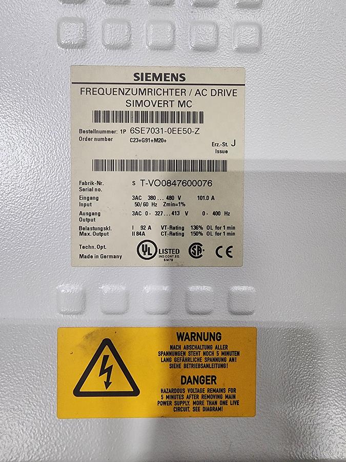 Used Siemens 6SE7031-0EE50-Z AC Drive Simovert MC