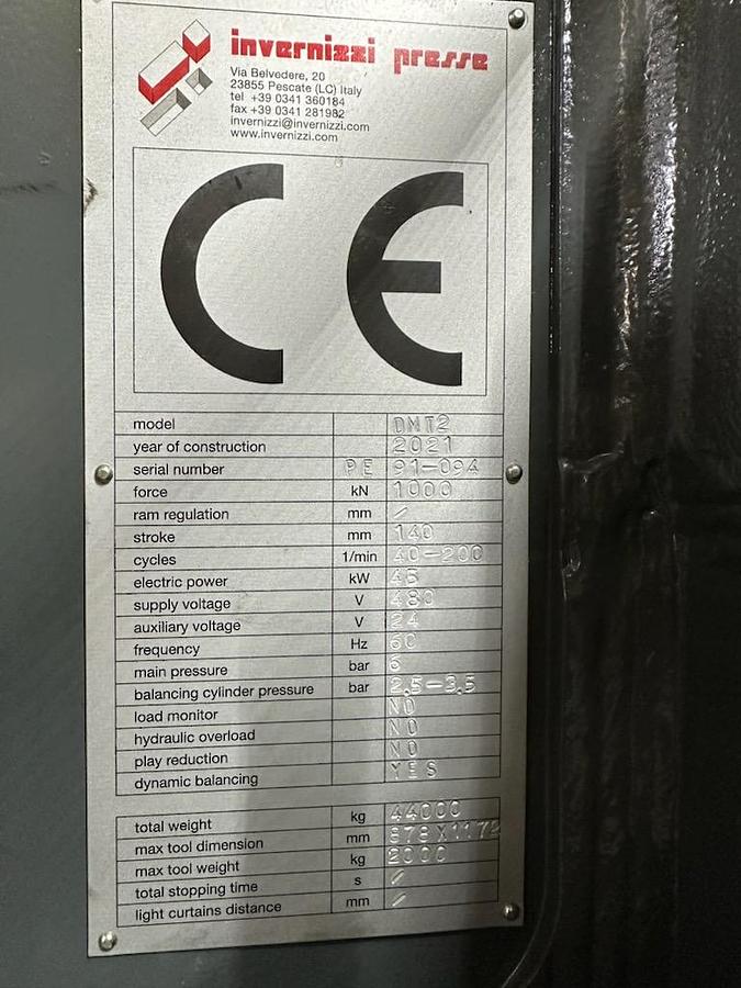 Used 2021 INVERNIZZI MODEL DMT2 TRANSFER PRESS