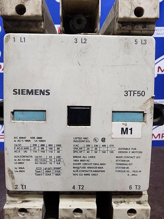 Used Siemens 3TF50 /  3UA60 00-2X 3-Pole Contactor