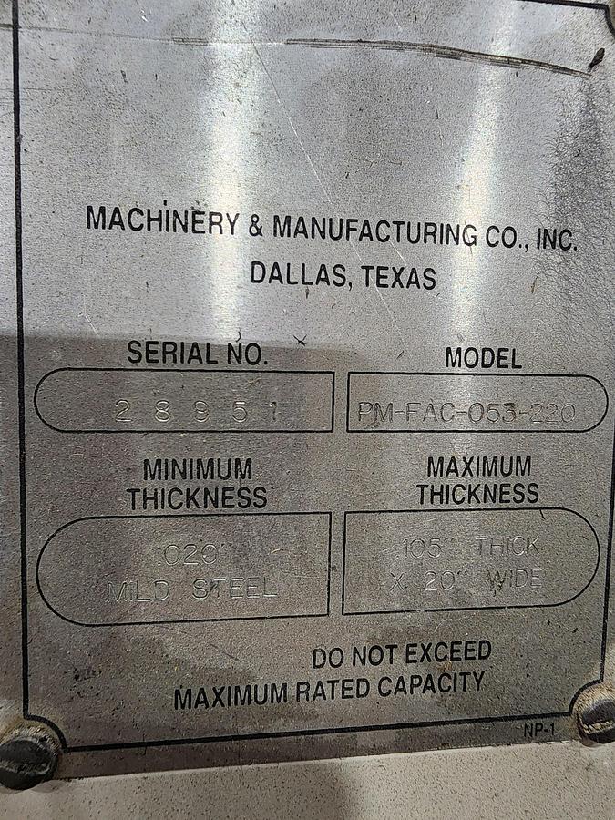 Used 20" ROWE MODEL PM-FAC-053-220 FEEDER