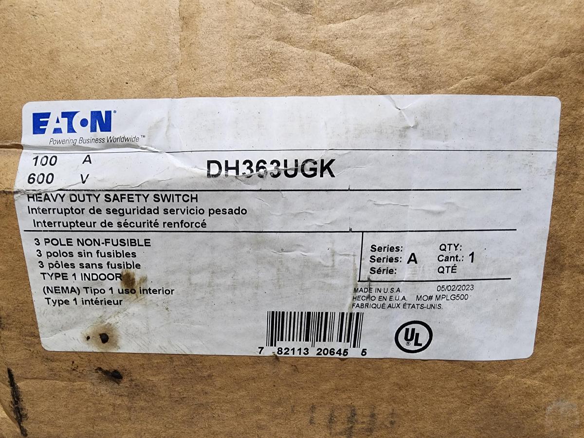 Eaton DH363UGK 100 A 600V Heavy Duty Safety Switch / Disconnect