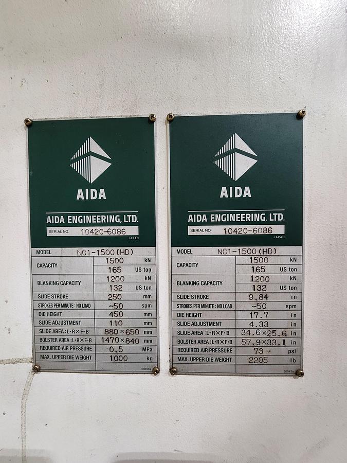 Used 165 TON Aida NC1-1500 (HD) SERVO PRESS