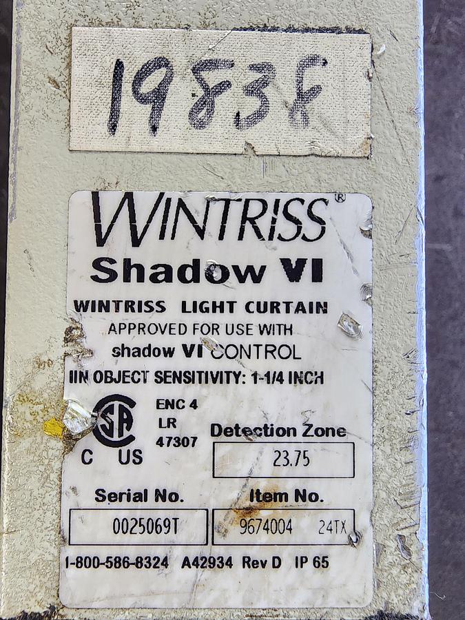 Used Wintriss Shadow VI 9674004 23.75" Rx and Tx Light Curtain Set