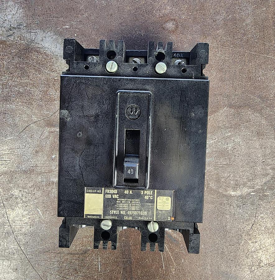 Used Westinghouse FB3040 Circuit Breaker 600 VAC 3 POLE 40 AMP