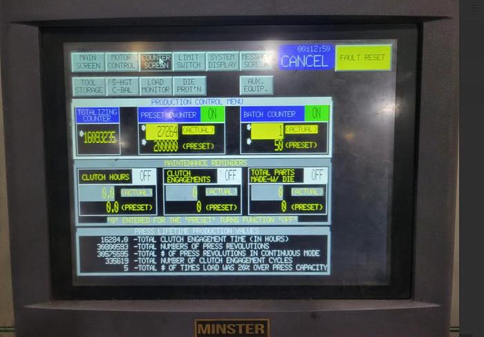 Used 1,000 TON MINSTER E2-1000-144 X 60 STRAIGHT SIDE PRESS