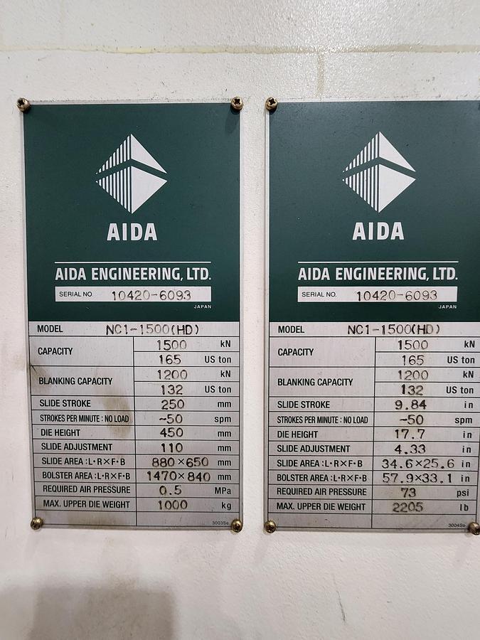 Used 165 TON Aida NC1-1500 (HD) SERVO PRESS