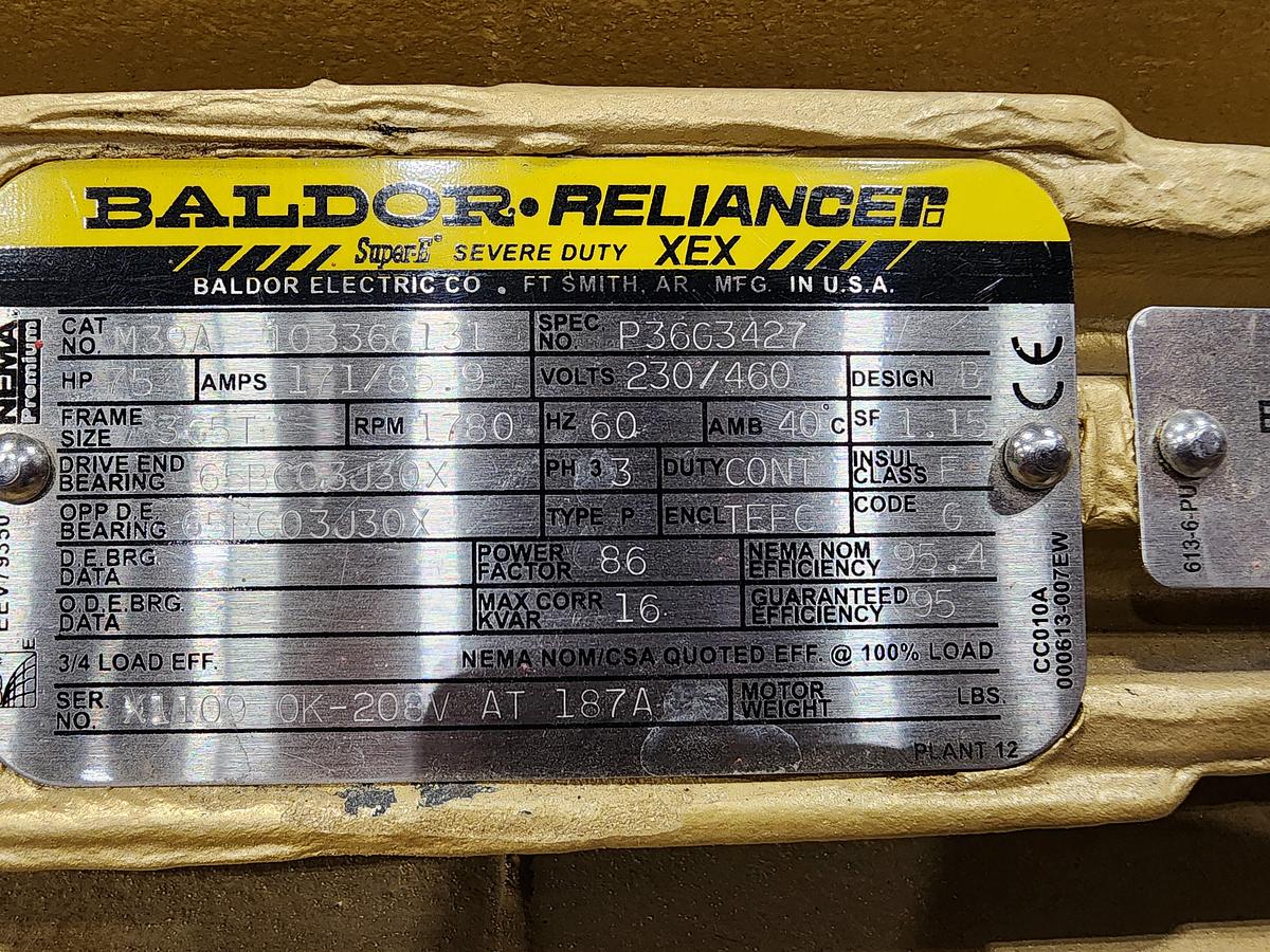 Used Baldor Reliance M39A 103366131 Frame: 365T 1780 RPM 230/460 V 75 HP Motor *TESTED*