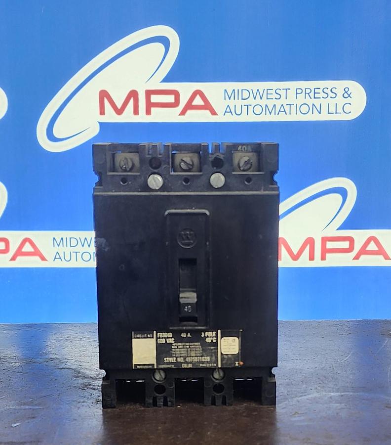 Used Westinghouse FB3040 Circuit Breaker 600 VAC 3 POLE 40 AMP
