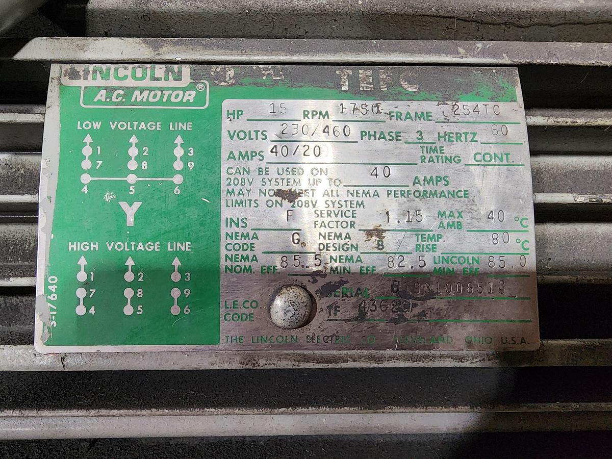 Used Complete Hydraulic Unit - Lincoln 15 HP Motor / A0-5 Chiller / Parker 5Z279