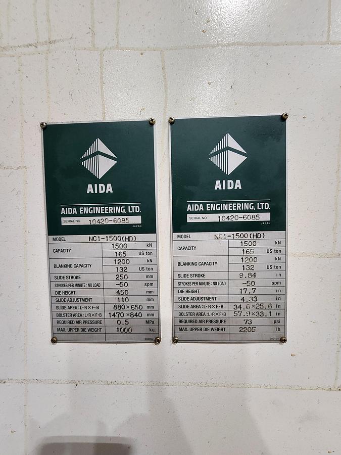 Used 165 TON Aida NC1-1500 (HD) SERVO PRESS