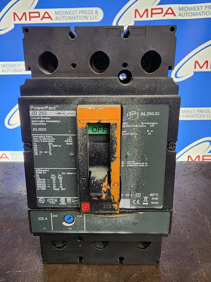 Used Square D JDL36225 PowerPact Circuit Breaker JD 250