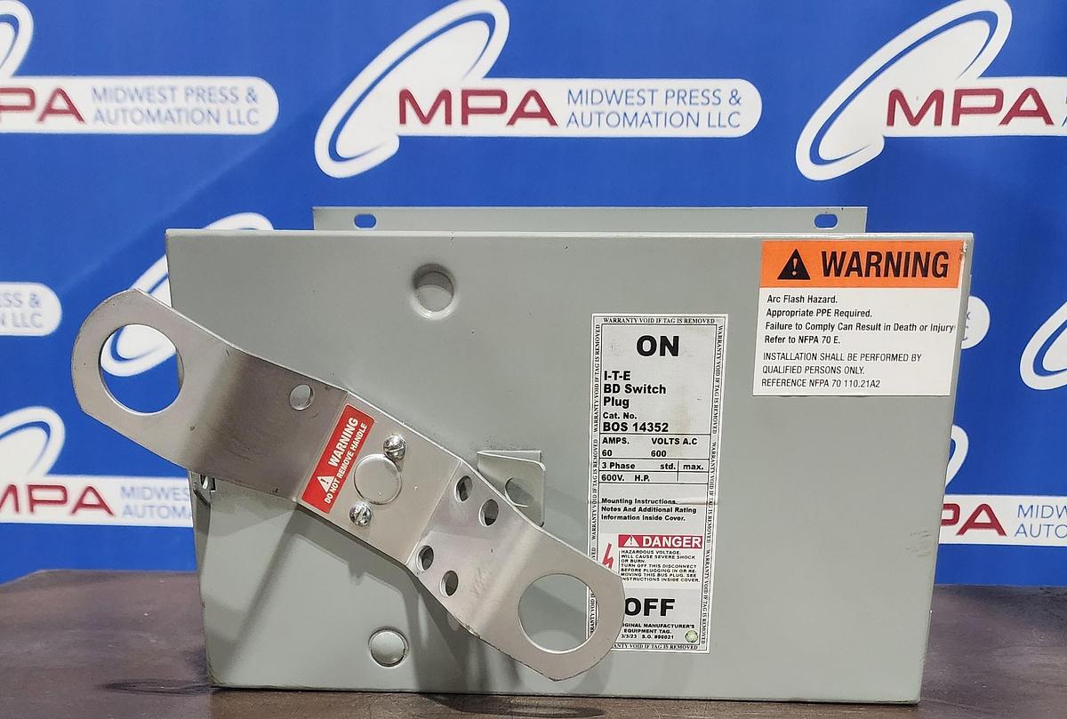 Refurbished Siemens BOS14352 60 AMP 600 V 3 PH I-T-E BD Switch Plug / Bus Plug