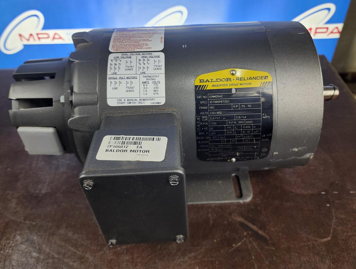 Baldor IDNM3542 Frame: 56C 230/460 VAC 0.75 HP 3-Phase Inverter Drive Motor