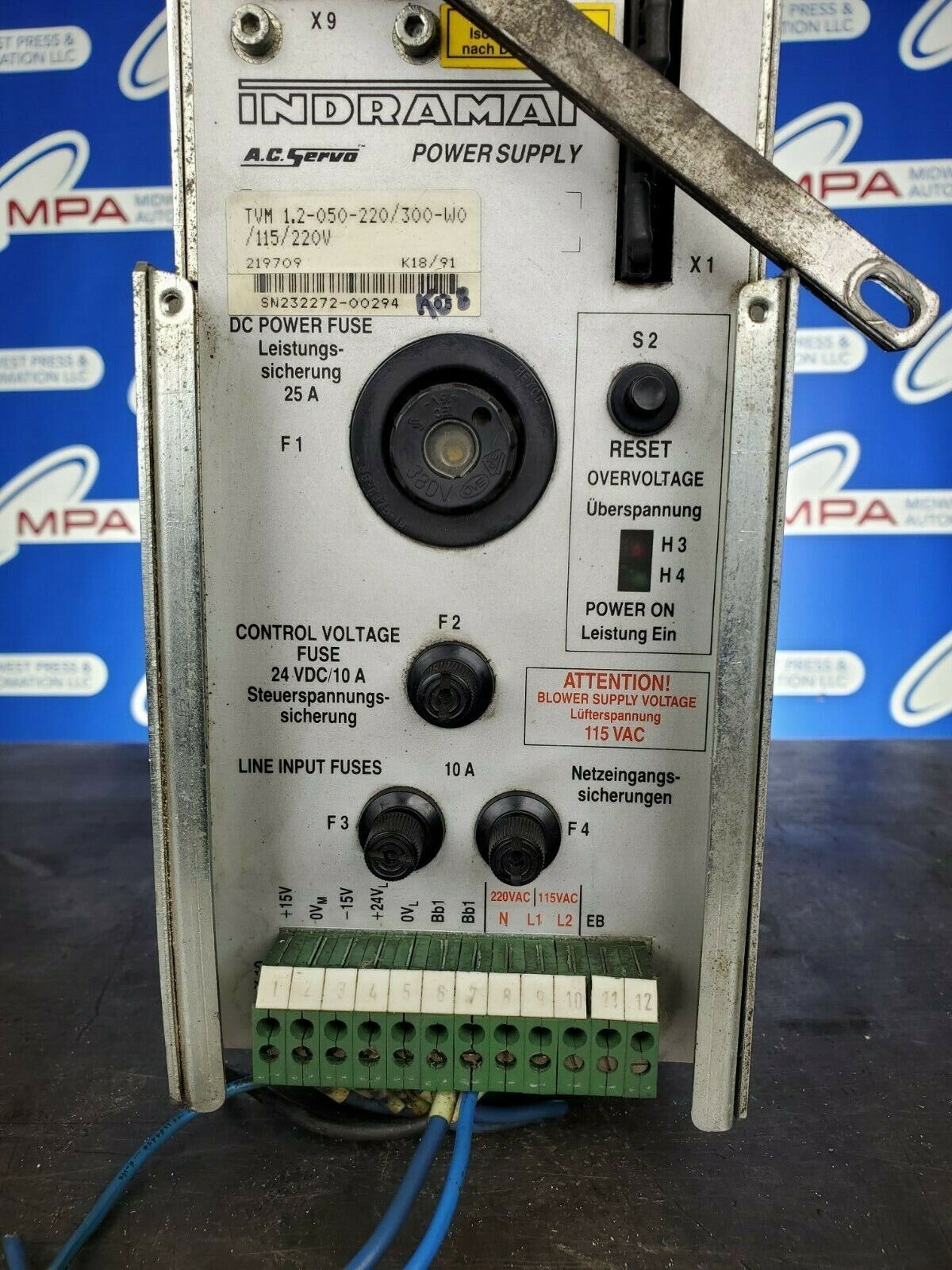 Used Indramat TVM 1.2-050-220/300-W0/115/220V AC Servo Power Supply