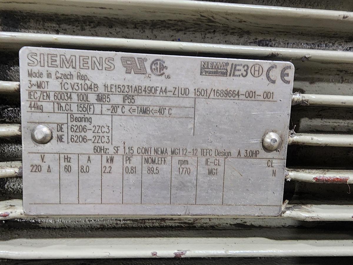 Used Siemens 1CV3104B / 1LE15231AB490FA4 3 HP Motor