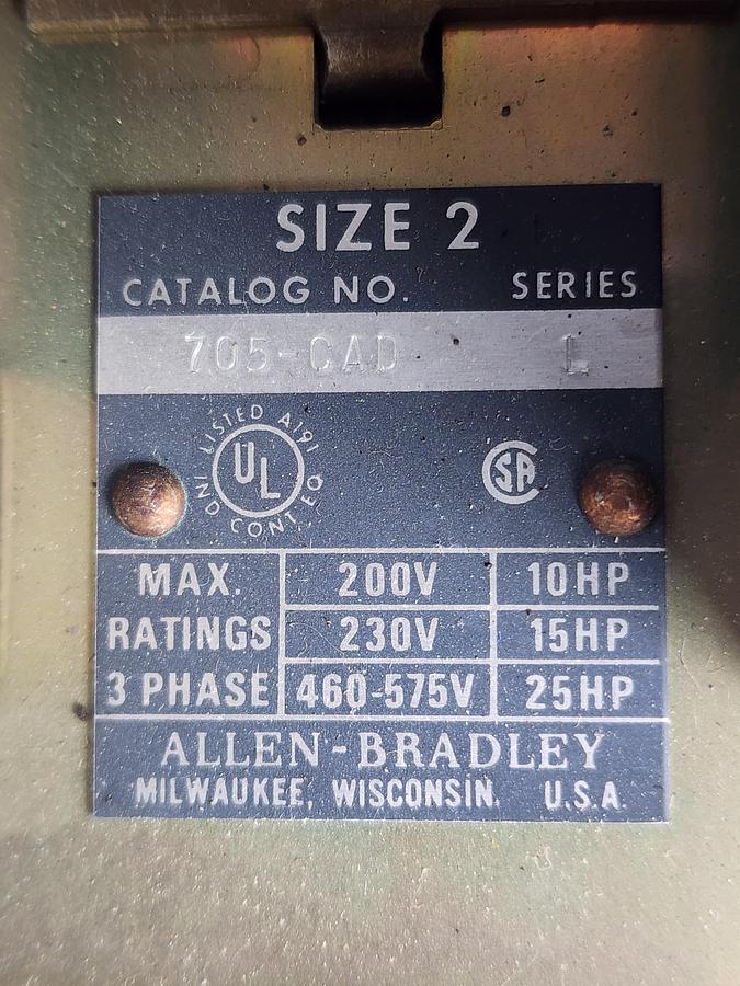 Used Allen-Bradley 705-CAD Size 2 Reversing Starter