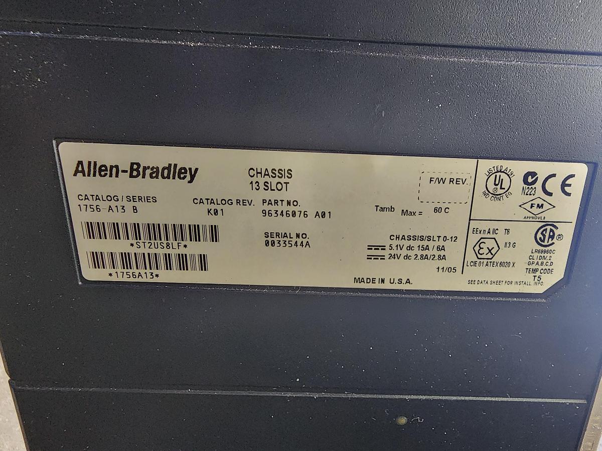 Used Allen-Bradley 1576-A13 Complete 13 slot Chassis  1756-PA75 Power supply Logix5562
