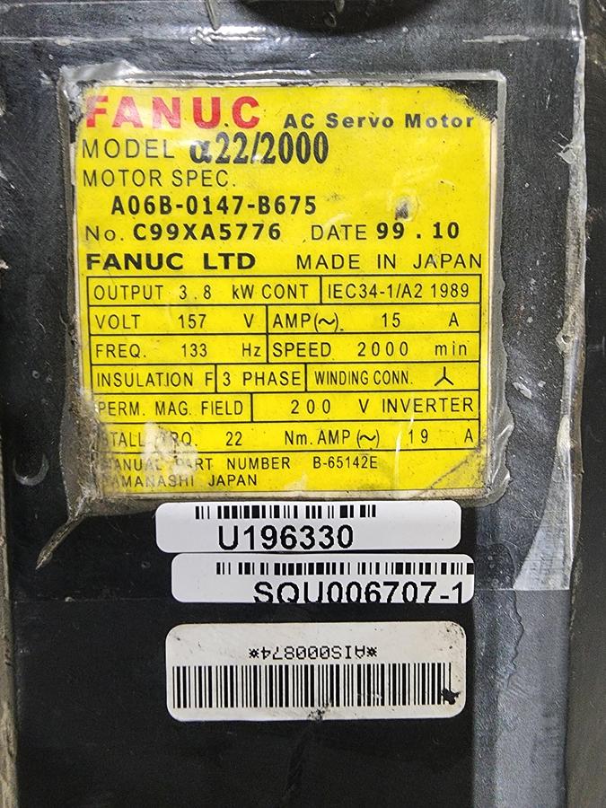 Refurbished FANUC Model: a22/2000 / A06B-0147-B675 AC Servo Motor -Refurbished