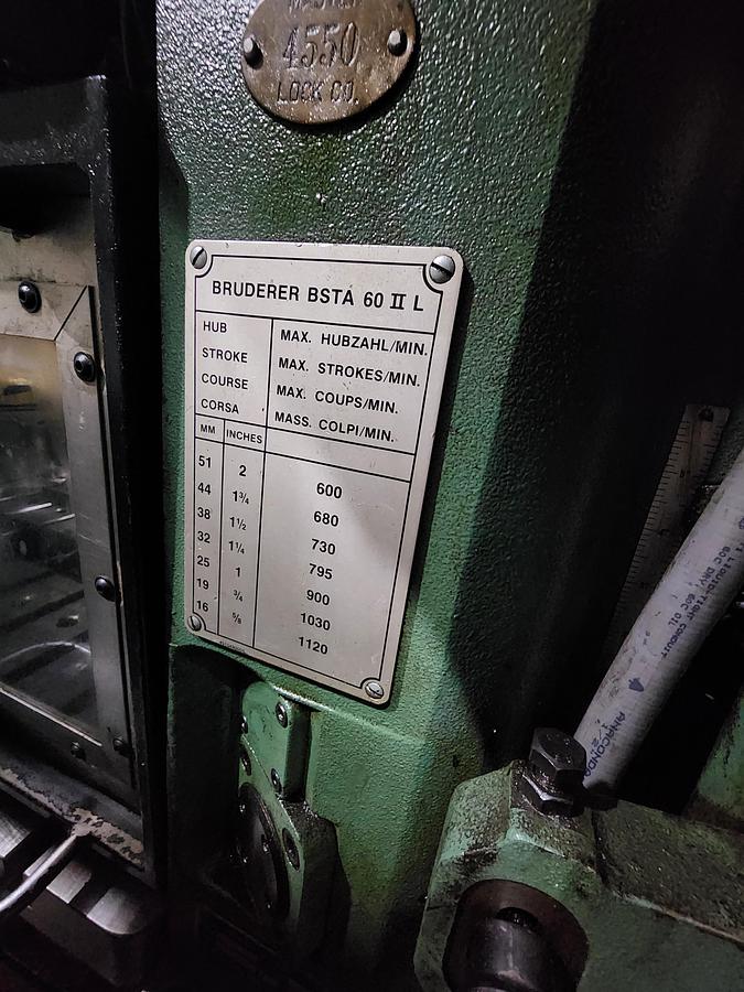 Used Bruderer Model BSTA-60HL Straight Side Press