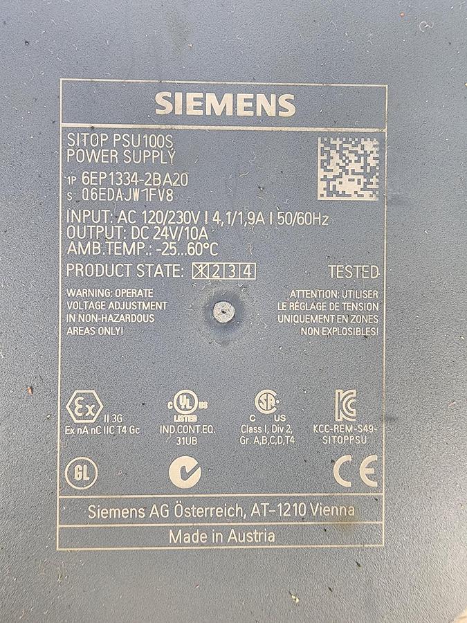 Used Siemens 6EP1334-2BA20 Sitop PSU100S Power Supply