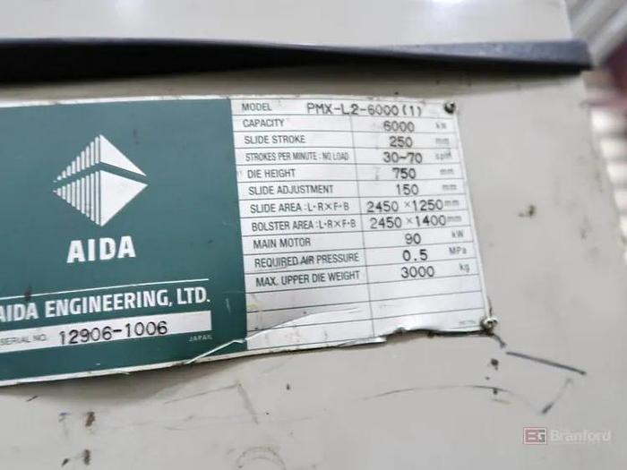 Used AIDA MODEL PMX-L2-6000(1) STRAIGHT SIDE PRESS & FEEDLINE