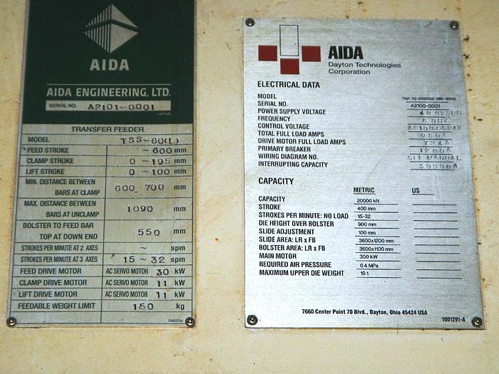 Used 2003 2000 Ton Aida Transfer Press TMX-S2-20000(2)
