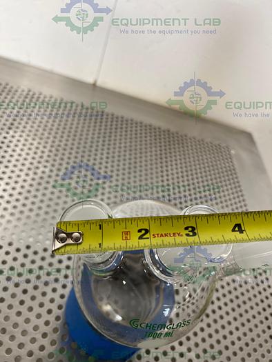 Used Chemglass  CG-1524-08 1000mL Heavy Wall Round Bottom Flask, 3-Neck Angled 20°