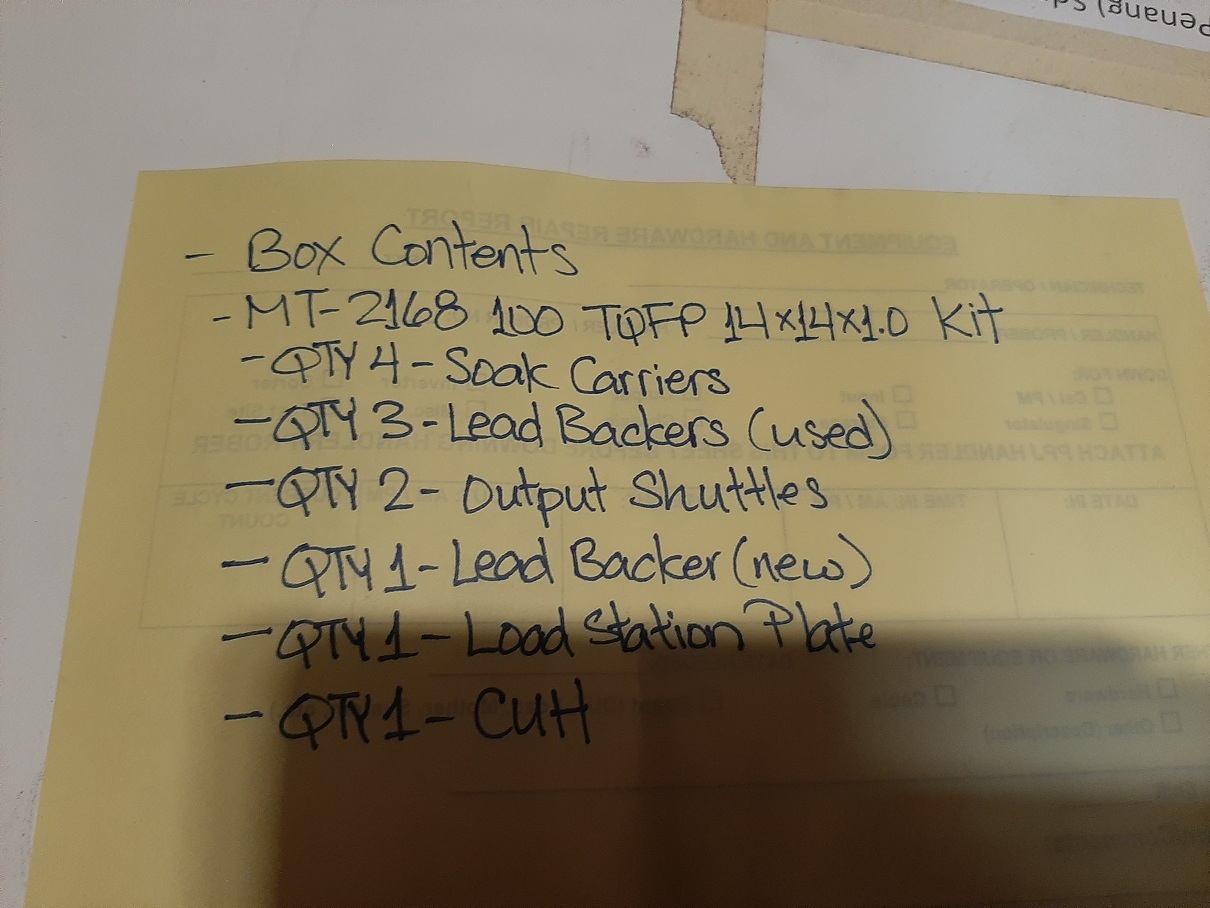 Used Multitest MT2168 100 TQFP 14x14x1.0 Handler Kit