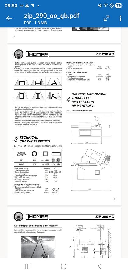 Used THOMAS ZIP 290  AUTOMATIC HORIZONTAL BANDSAW
